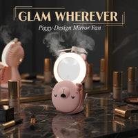 PiggyGlow: Cartoon Pig LED Mirror Pocket Fan for Makeup, Touch-Ups & Cooling