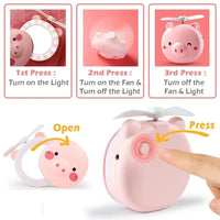 PiggyGlow: Cartoon Pig LED Mirror Pocket Fan for Makeup, Touch-Ups & Cooling - Juggledrops