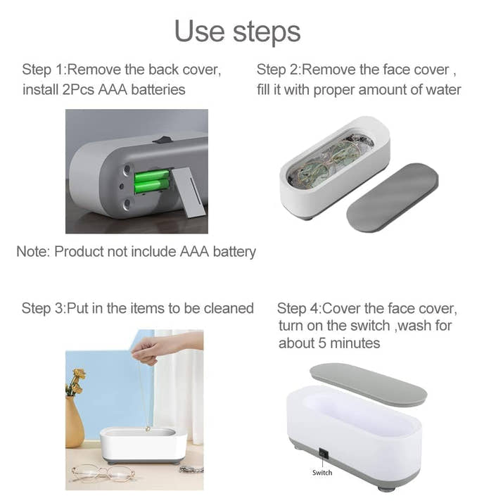 SparkleClean: Mini Ultrasonic Jewelry Cleaner Machine – 360° Deep Cleaning Device