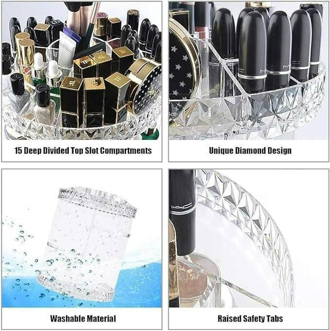 GlamSpin: Acrylic 360° Rotating Makeup Organizer – Adjustable Cosmetic & Jewelry Storage Box - Juggledrops