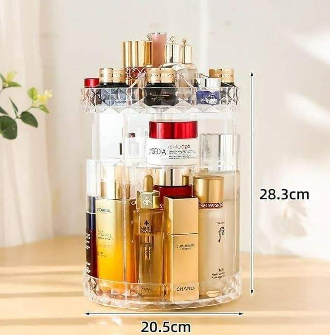 GlamSpin: Acrylic 360° Rotating Makeup Organizer – Adjustable Cosmetic & Jewelry Storage Box - Juggledrops