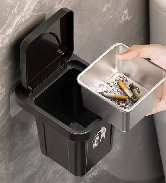 SmokeSafe :2-in-1 Steel Wall Ashtray with Removable Mini Dustbin - Juggledrops