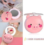 PiggyGlow: Cartoon Pig LED Mirror Pocket Fan for Makeup, Touch-Ups & Cooling - Juggledrops