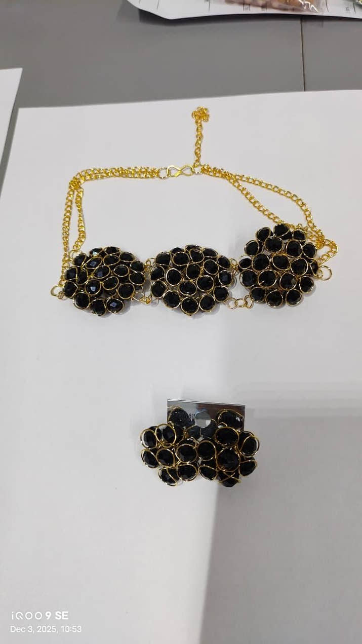 Black Crystal Set of Necklace and Earring (Pack of 1)