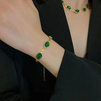 Oval Emerald-Style Crystal Necklace and Bracelet Set for Women - Juggledrops