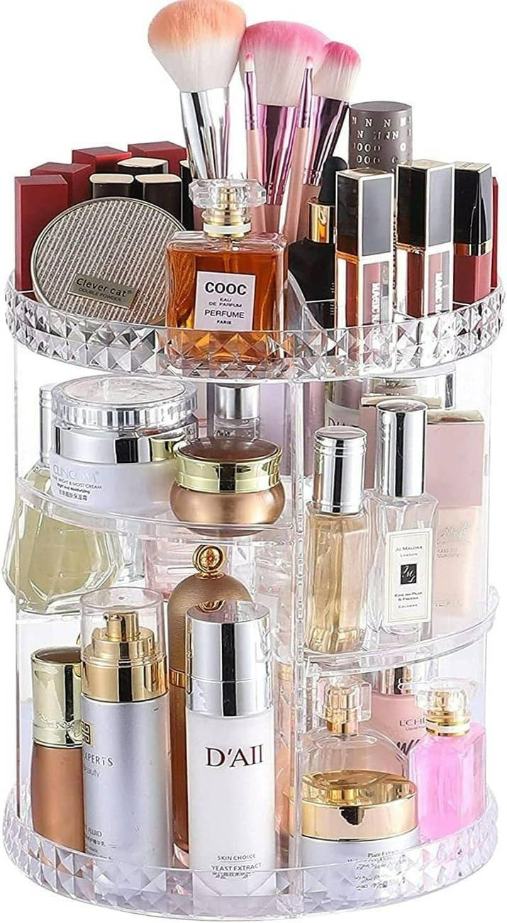GlamSpin: Acrylic 360° Rotating Makeup Organizer – Adjustable Cosmetic & Jewelry Storage Box - Juggledrops