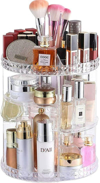 GlamSpin: Acrylic 360° Rotating Makeup Organizer – Adjustable Cosmetic & Jewelry Storage Box - Juggledrops