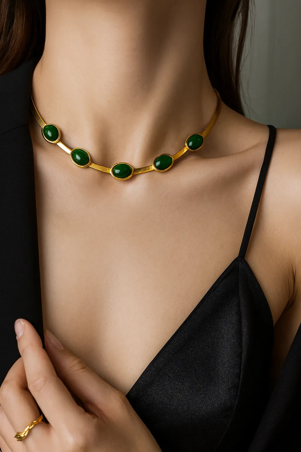 Oval Emerald-Style Crystal Necklace and Bracelet Set for Women - Juggledrops