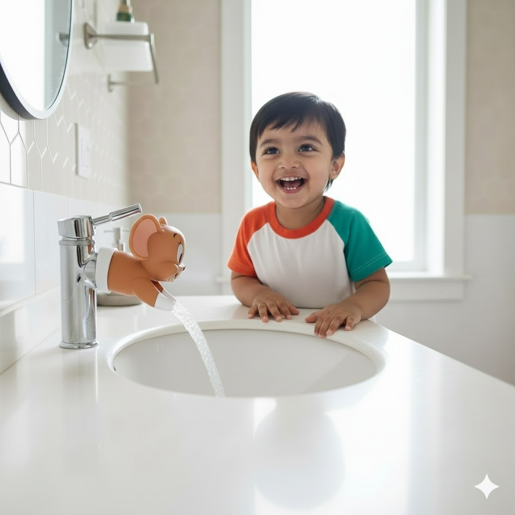 AquaToon: Faucet Extender – Tom & Jerry Style Cartoon Water Tap Attachment - Juggledrops