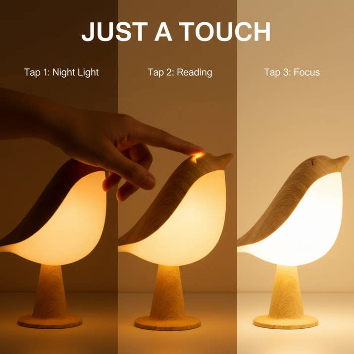 AviGlow: Touch Dimmable Bird Table Lamp with Aromatherapy – USB Rechargeable LED Night Light for Bedroom & Desk