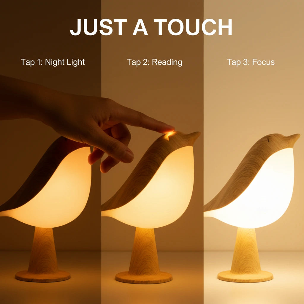 AviGlow: Touch Dimmable Bird Table Lamp with Aromatherapy – USB Rechargeable LED Night Light for Bedroom & Desk