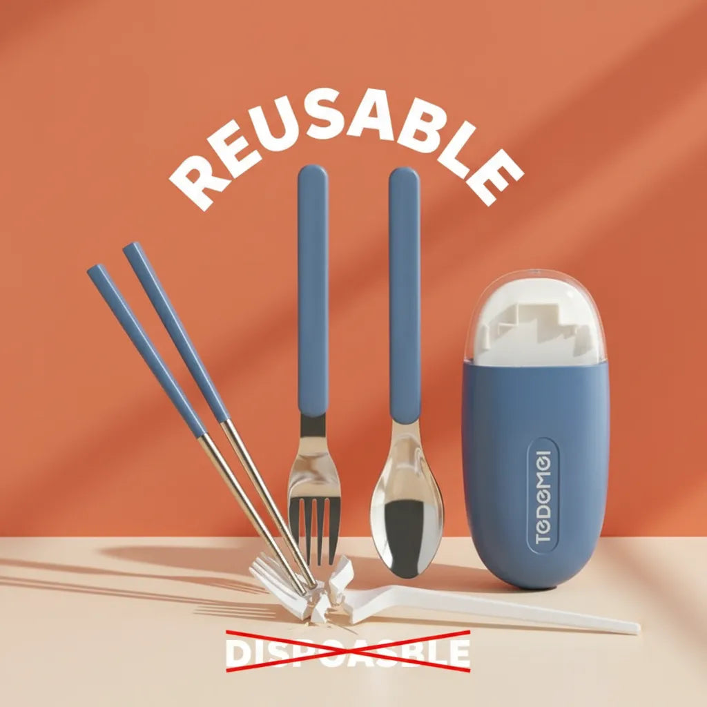 SteelGo: Portable Travel Cutlery Set – Stainless Steel Fork, Spoon & Chopsticks with Case for Office, Camping & Travel