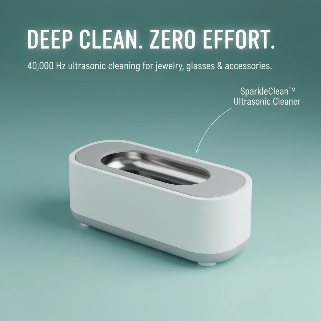 SparkleClean: Mini Ultrasonic Jewelry Cleaner Machine – 360° Deep Cleaning Device