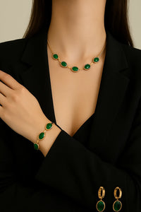 Oval Emerald-Style Crystal Necklace and Bracelet Set for Women - Juggledrops